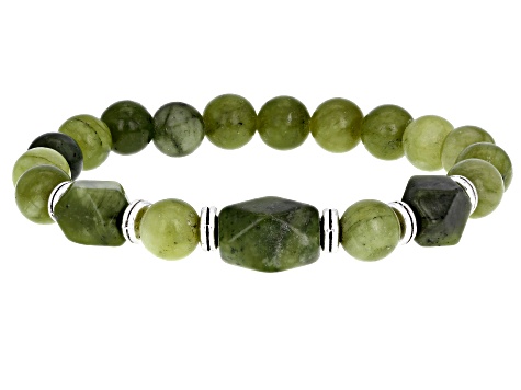 Green Connemara Marble Silver Tone Shamrock Stretch Bracelet