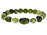 Green Connemara Marble Silver Tone Shamrock Stretch Bracelet