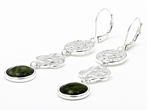 Green Connemara Marble Silver Tone Celtic Knot Earrings