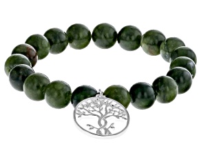 Green Connemara Marble Silver Tone Tree Of Life Stretch Bracelet