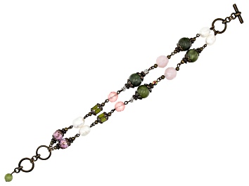 Picture of Green Connemara Marble, Crystal & Cultured Freshwater Pearl Gold Tone Bracelet