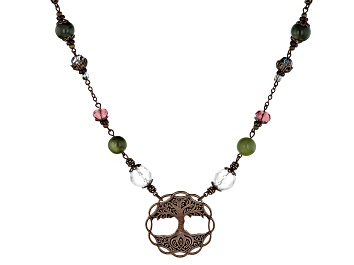 Picture of Green Connemara Marble & Crystal Antique Tone Tree Of Life Necklace