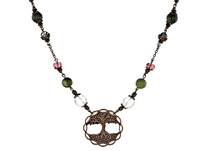 Green Connemara Marble & Crystal Antique Tone Tree Of Life Necklace