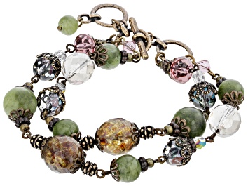 Picture of Green Connemara Marble & Red Crystal Gold Tone Bracelet