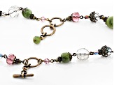 Green Connemara Marble & Red Crystal Gold Tone Bracelet