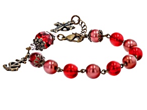 Red Crystal Antique Tone Rosary Bracelet