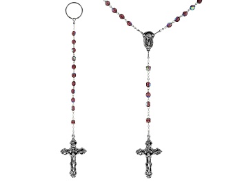 Picture of Purple Crystal Silver Tone Rosary and Key Chain Set