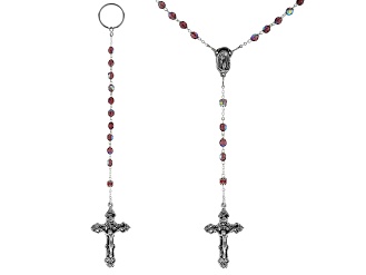 Purple Crystal Silver Tone Rosary and Key Chain Set