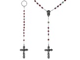 Purple Crystal Silver Tone Rosary and Key Chain Set