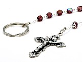 Purple Crystal Silver Tone Rosary and Key Chain Set