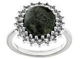 Green Connemara Marble and White Cubic Zirconia Silver Tone Ring.