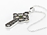 Green Connemara Marble and Cubic Zirconia Silver-Tone Over Brass Pendant