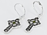 Green Connemara Marble and Cubic Zirconia Silver-Tone Over Brass Earrings