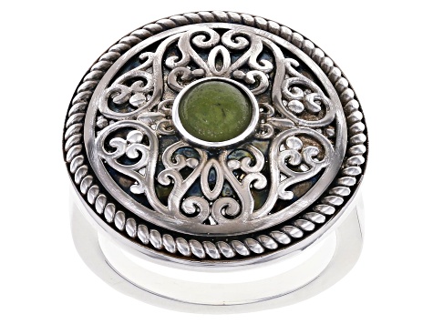 Green Connemara Marble Silver Tone Viking Ring