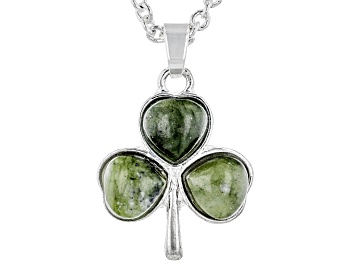Picture of Green Connemara Marble Silver Tone Shamrock Pendant With Chain