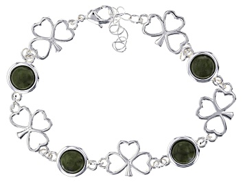 Picture of Green Connemara Marble Silver Tone Shamrock Bracelet