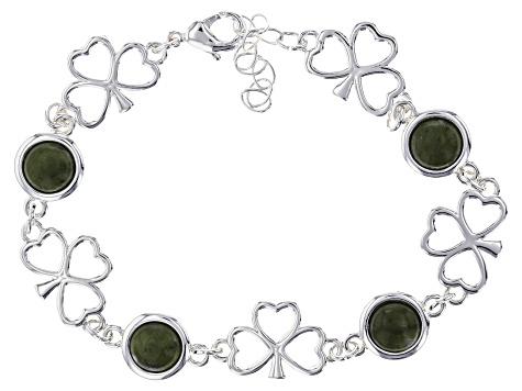 Green Connemara Marble Silver Tone Shamrock Bracelet - IRE515