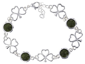 Green Connemara Marble Silver Tone Clover Bracelet