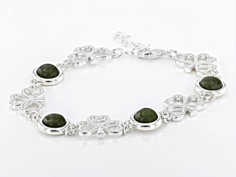 Green Connemara Marble Silver Tone Shamrock Bracelet