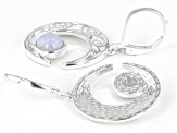 Blue Lace Agate Silver Tone Moon Earrings
