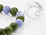 Blue Lace Agate & Green Connemara Marble Silver Tone Over Moon Stretch Bracelet