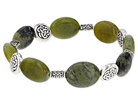 Connemara Marble Silver Tone Celtic Stretch Bracelet