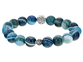 Blue Agate Silver Tone Celtic Knot Stretch Bracelet 10mm