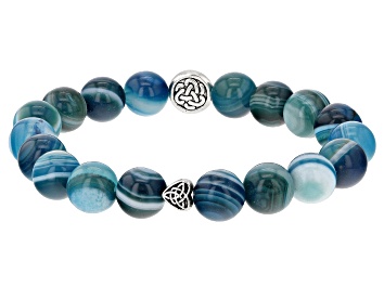 Picture of Blue Agate Silver Tone Celtic Knot Stretch Bracelet 10mm