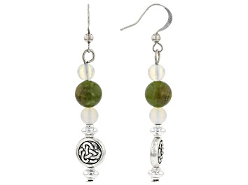 Picture of Connemara Marble and Moonstone Silver Tone Celtic Moon Earrings