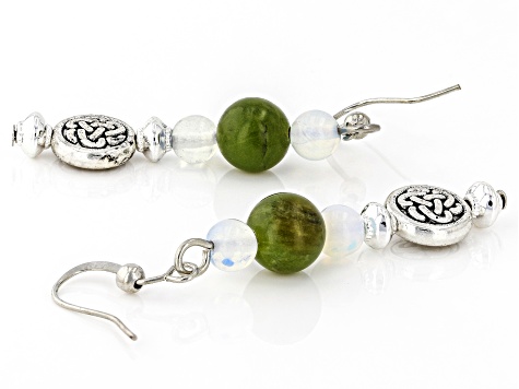 Connemara Marble and Moonstone Silver Tone Celtic Moon Earrings