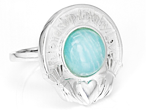 Green Amazonite Sterling Silver Claddagh Ring