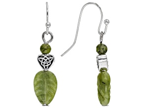 Green Connemara Marble Silver Tone Green Carved Leaf Dangle Earrings