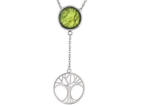 Green Connemara Marble Stainless Steel Tree Of Life Necklace