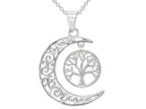 Sterling Silver Fairy Tree And Moon Pendant With Chain
