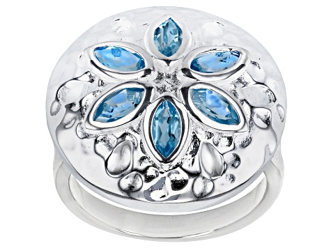 Swiss Blue Topaz Silver Tone Flower Ring .29ctw