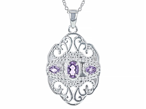 Purple Amethyst Silver Tone Castletown Pendant With Chain .66ctw