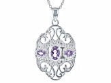 Purple Amethyst Silver Tone Castletown Pendant With Chain .66ctw