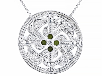 Picture of Green Connemara Marble Silver Tone Viking Shield Pendant/Brooch With Chain