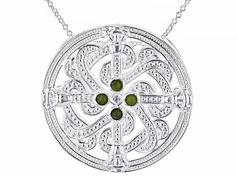 Green Connemara Marble Silver Tone Viking Shield Pendant/Brooch With Chain