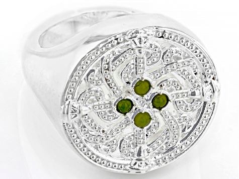 Green Connemara Marble Silver Tone Viking Shield Ring