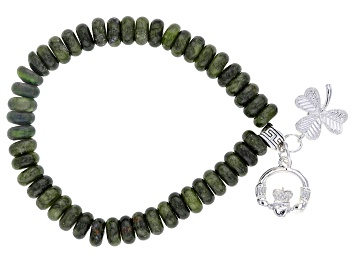 Picture of Green Connemara Marble Silver Tone Charm Stretch Bracelet