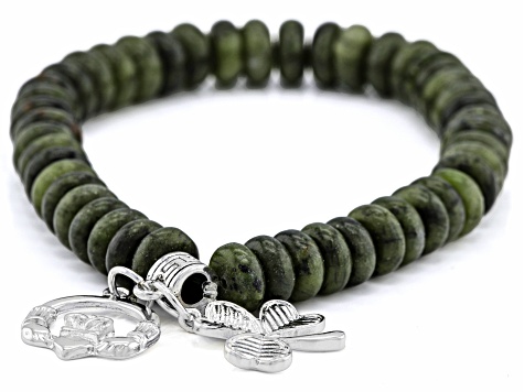 Green Connemara Marble Silver Tone Charm Stretch Bracelet