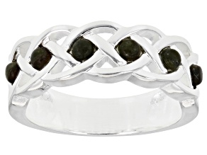 Connemara Marble Silver Tone Celtic Weave Ring