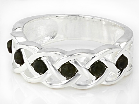 Connemara Marble Silver Tone Celtic Weave Ring