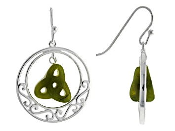 Picture of Green Connemara Marble Silver Tone Trinity Knot Earrings