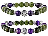 Amethyst and Connemara Marble Set of 2 Celtic Knot Stretch Bracelets