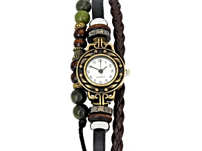Connemara Marble Antique Gold Tone and Leather Watch Bracelet  8mm