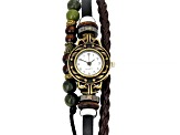 Connemara Marble Antique Gold Tone and Leather Watch Bracelet