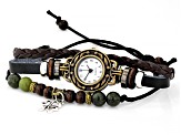 Connemara Marble Silver Tone and Leather Watch Bracelet