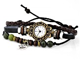 Connemara Marble Antique Gold Tone and Leather Watch Bracelet